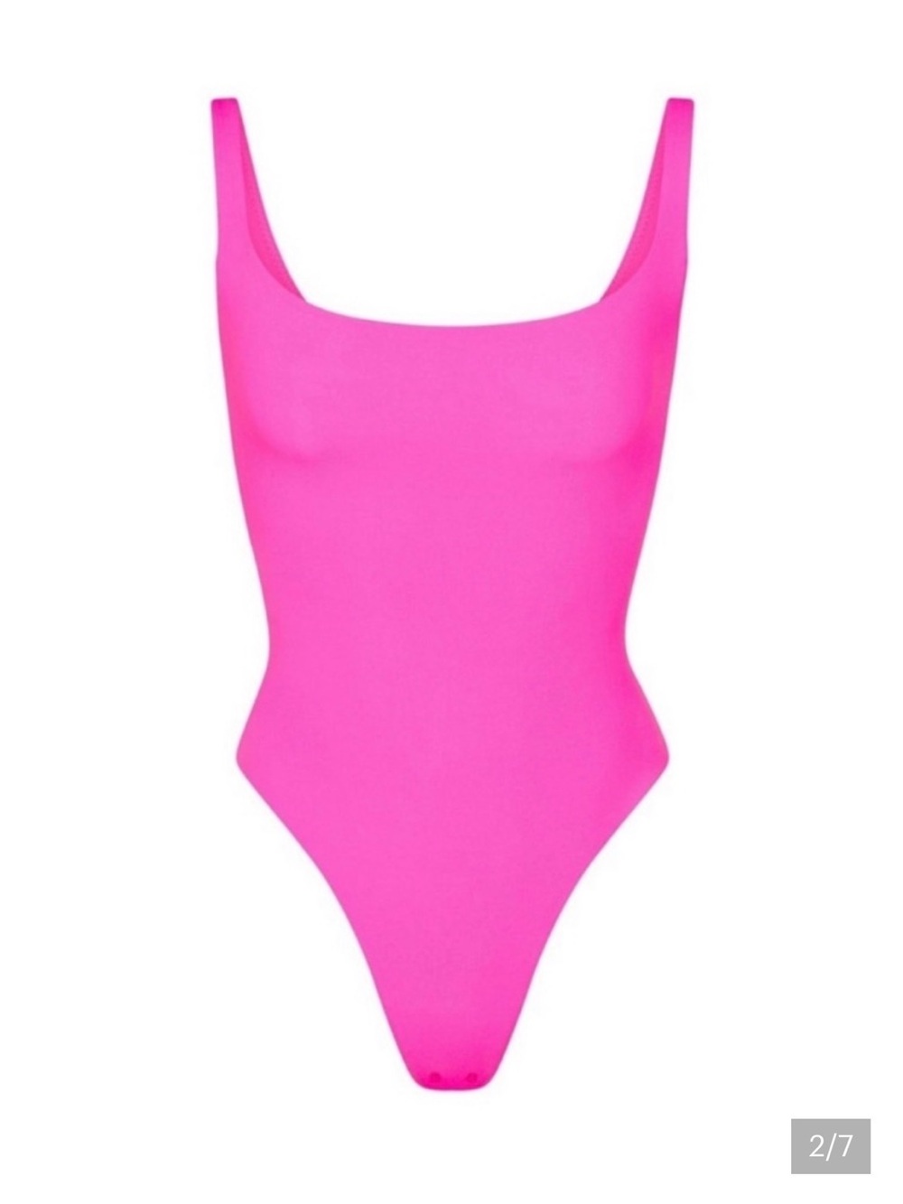 NWT SKIMS Fits Everybody Square Neck Bodysuit in Neon Pink - Picture 4 of 7